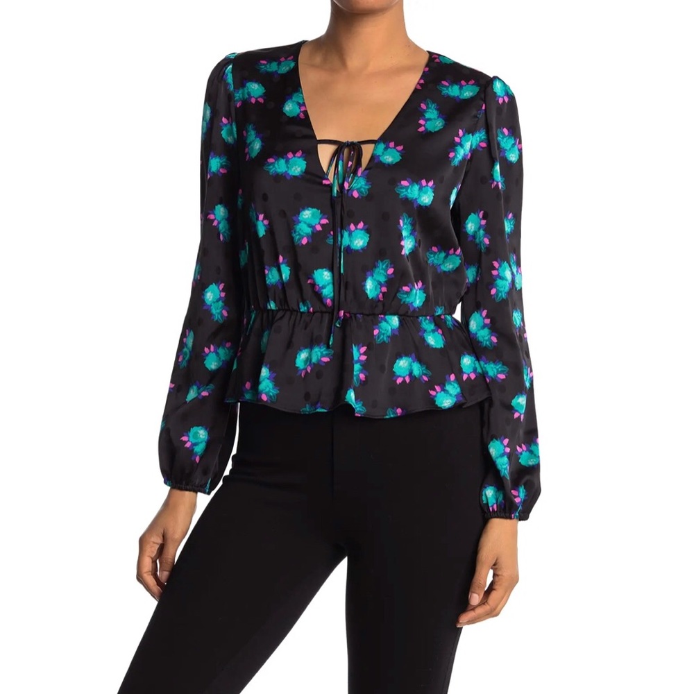 Wayf Long Sleeve V-Neck Peplum Blouse